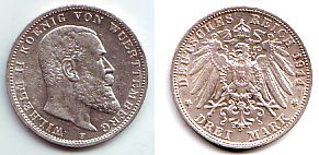 Württemberg - J 175 - 1914 F - Wilhelm II. (1891 - 1918) - 3 Mark - vz-st