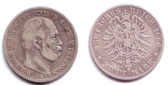 Preussen - J 96 - 1880 A - Wilhelm I. (1861 - 1888) - 2 Mark - s-ss