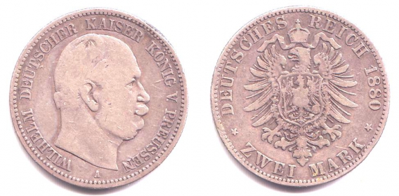 Preussen - J 96 - 1880 A - Wilhelm I. (1861 - 1888) - 2 Mark - s-ss