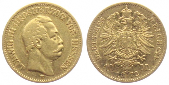 Hessen - J 213 - 1872 H - Ludwig III. (1848 - 1877) - 10 Mark ss-vz