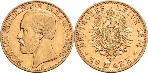 Oldenburg - J 241 - 1874 B -  Nicolaus Friedrich Peter (1853 - 1900) - 10 Mark - f.vz