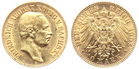 Sachsen - J 267 - 1905 E - Friedrich August III. (1904 - 1918) - 10 Mark - vz min. RF