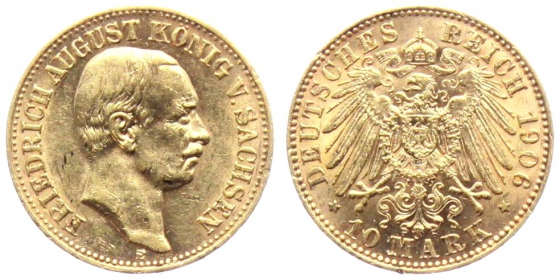 Sachsen - J 267 - 1906 E - Friedrich August III. (1904 - 1918) - 10 Mark - vz - Kr.