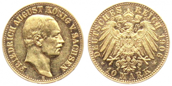 Sachsen - J 267 - 1906 E - Friedrich August III. (1904 - 1918) - 10 Mark - vz