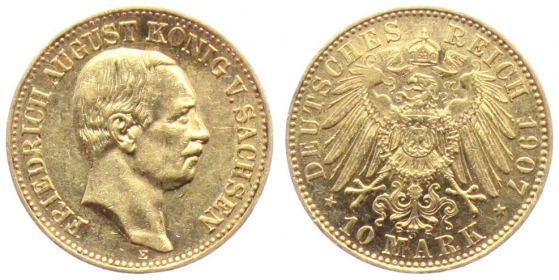 Sachsen - J 267 - 1907 E - Friedrich August III. (1904 - 1918) - 10 Mark - vz