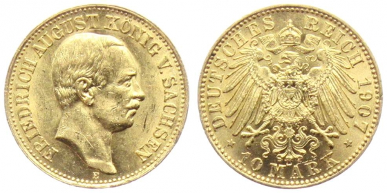 Sachsen - J 267 - 1907 E - Friedrich August III. (1904 - 1918) - 10 Mark - vz