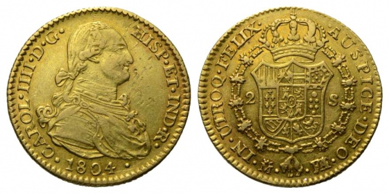 Spanien - 1804 FA über MF - Karl IV. (1788 - 1808) - 2 Escudos - ss+
