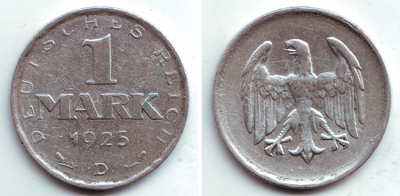 Weimarer Republik - J 311 - 1925 D - 1 Mark - ss-vz