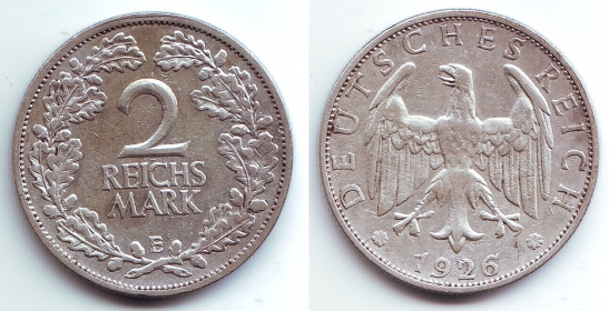 Weimarer Republik - J 320 - 1926 E - 2 Reichsmark - vz