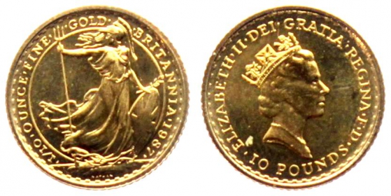 Großbritannien - 1987 - stehende Britannia - 1/10 Unze - 10 Pounds - st