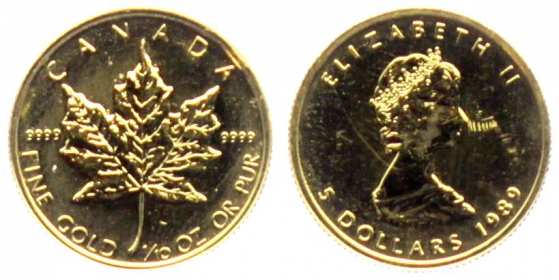Kanada - 1989 - Maple Leaf - 5 Dollars - 1/10 Unze - st