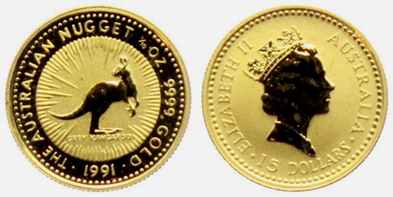 Australien - 1991 - Känguru - 1/10 Unze - 5 Dollars - st