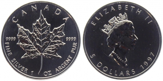 Kanada - 1997 - Maple Leaf - 1 Unze - 5 Dollars - unc.