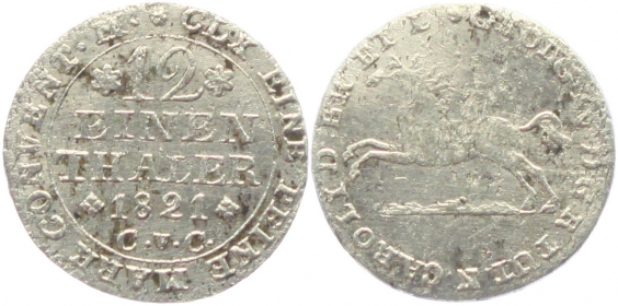 Braunschweig-Lüneburg - 1821 CVC - Karl (1815 - 1830) - 1/12 Taler - ss korr.