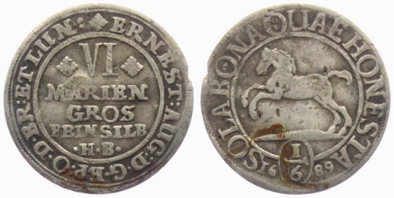 Braunschweig-Calenberg-Hannover - 1689 HB - Ernst August (1679 - 1698) - 1/6 Taler - ss