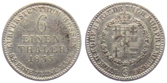 Hessen-Kassel - 1835 - Wilhelm II. und Friedrich Wilhelm (1831 - 1847) - 1/6 Taler - ss