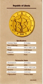 Liberia - 2006 - Atomium Belgien - 2 Euro Sondermünze - 25 Dollars - 1/25 Unze - PP