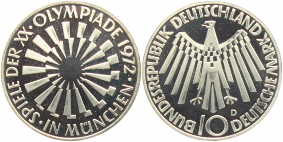 BRD - J 401b - 1972 F - 10 Mark - Olympische Spiele 1972 in München - Spirale in München - 10 Mark - bankfrisch