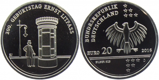 BRD - J 609 - 2016 - Ernst Litfaß - 20 Euro - bankfrisch