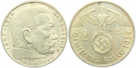 Drittes Reich - J 366 - 1938 A - Hindenburg - 2 Reichsmark - f.st