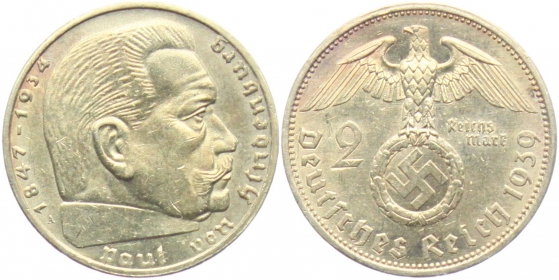 Drittes Reich - J 366 - 1939 A - Hindenburg - 2 Reichsmark - st