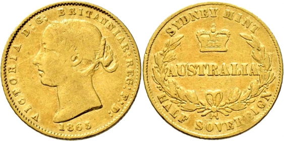 Australien - 1865 - Queen Victoria (1837 - 1901) - 1/2 Sovereign ss