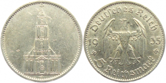 Drittes Reich - J 357 - 1935 D - Garnisonskirche in Potsdam - ohne Datum -  5 Reichsmark - ss+