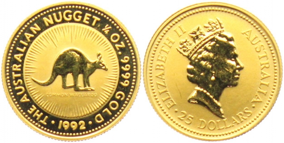 Australien - 1992 - Känguruh  - 25 Dollars - 1/4 Unze - st