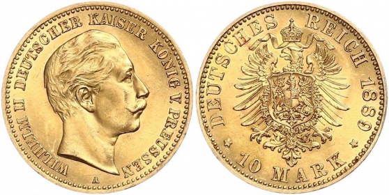 Preussen - J 249 - 1889 A - Wilhelm II. (1888 - 1918) - 10 Mark - MS 62 (vz-st) - in NGC-Slab