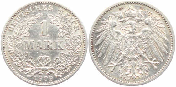 Kaiserreich - J 17 - 1909 G - 1 Mark - großer Adler - vz