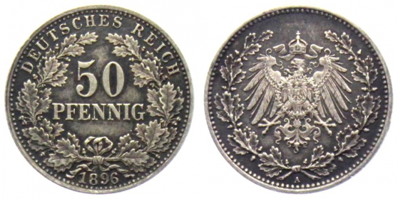Kaiserreich - J 15 - 1896 A - 50 Pfennig - großer Adler - gutes vz