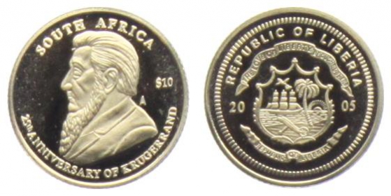 Liberia - 2005 - 25 Jahre Krüger Rand - 10 Dollars PP