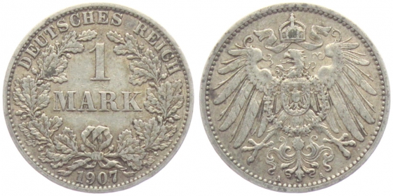 Kaiserreich - J 17 - 1907 A - 1 Mark - großer Adler - vz