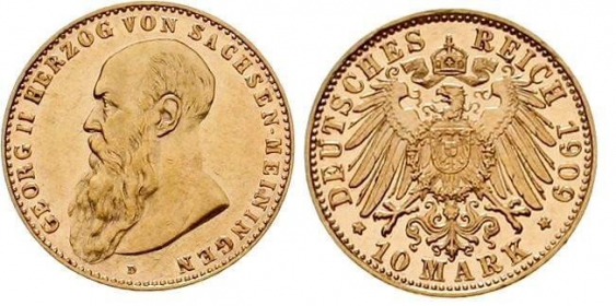 Sachsen-Meiningen - J 280 - 1909 D - Georg II. (1866 - 1914) - 10 Mark - in NGC-Slab AU 58 PL (vz+)