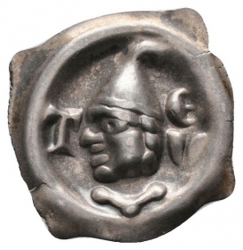 Krenkingen - um 1350 - vierzipfliger Brakteat - Tiengen Kopf mit Helm - vz-st