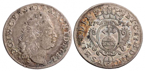 Jülich-Berg - 1714 - Johann Wilhelm II. (1679 - 1716) - 1/6 Taler - vz