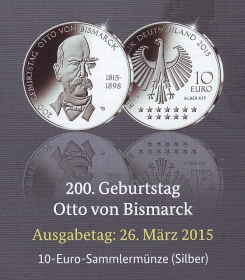 BRD - J 596 - 2015 - 200. Geburtstag von Otto von Bismarck - 10 Euro - PP