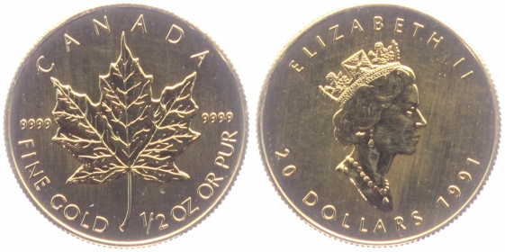 Kanada - 1991 - Maple Leaf - 20 Dollars - 1/2 Unze - st