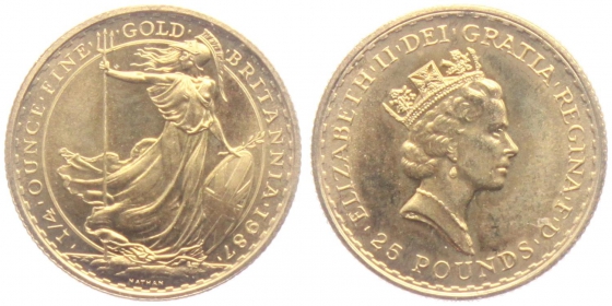 Großbritannien - 1987 - Britannia - 25 Pounds - 1/4 Unze - unc.