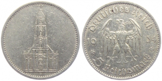 Drittes Reich - J 357 - 1934 F - Garnisonskirche in Potsdam - ohne Datum -  5 Reichsmark - ss+