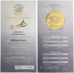 Liberia - 2004 - Fussball EM 2008 - Österreich - Schweiz - Stadion in München - 10 Dollars - PP