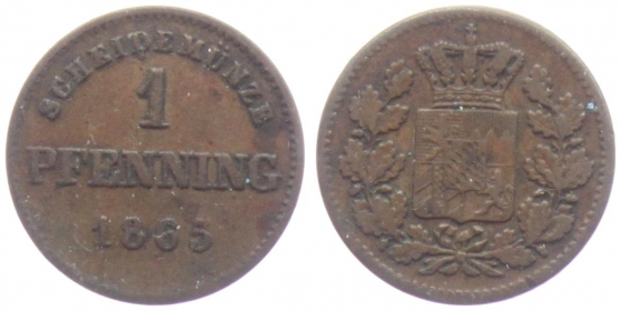 Bayern - 1865 - König Ludwig II. (1864-1886) - 1 Pfennig - ss+