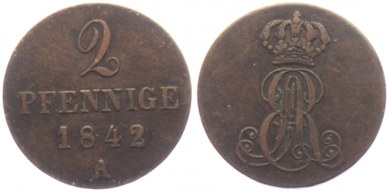 Braunschweig-Calenberg-Hannover - 1842 A - Ernst August (1837-1851) - 2 Pfennig - f.vz