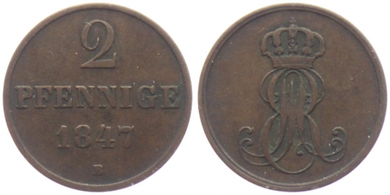 Braunschweig-Calenberg-Hannover - 1847 B - Ernst August (1837-1851) - 2 Pfennig - ss-vz