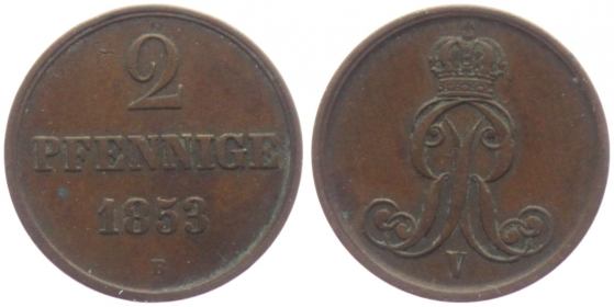 Hannover - 1853 B - Georg V. (1851-1866) - 2 Pfennig - vz