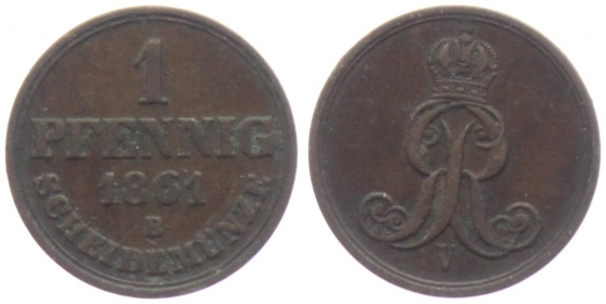 Hannover - 1861 B - Georg V. (1851-1866) - 1 Pfennig - vz
