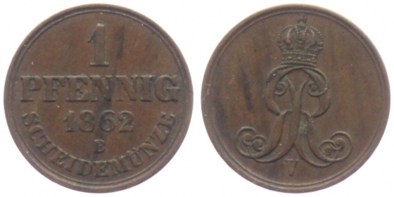 Hannover - 1862 B - Georg V. (1851-1866) - 1 Pfennig - vz