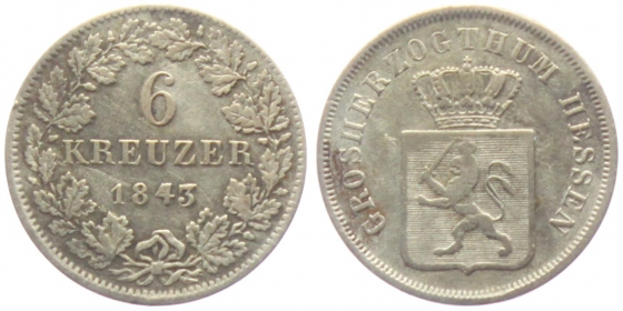 Hessen-Darmstadt - 1843 - Ludwig II. (1830-1846) - 6 Kreuzer - ss