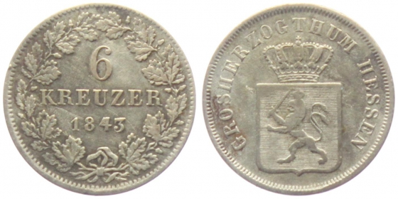 Hessen-Darmstadt - 1843 - Ludwig II. (1830-1846) - 6 Kreuzer - ss