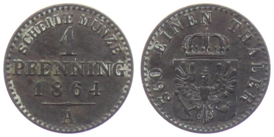 Preussen - 1864 A - Wilhelm I. (1861-1888) - 1 Pfennig - vz-st